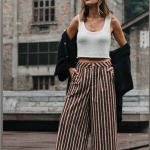 Chic Striped Wide-Leg Pants in Brown and White